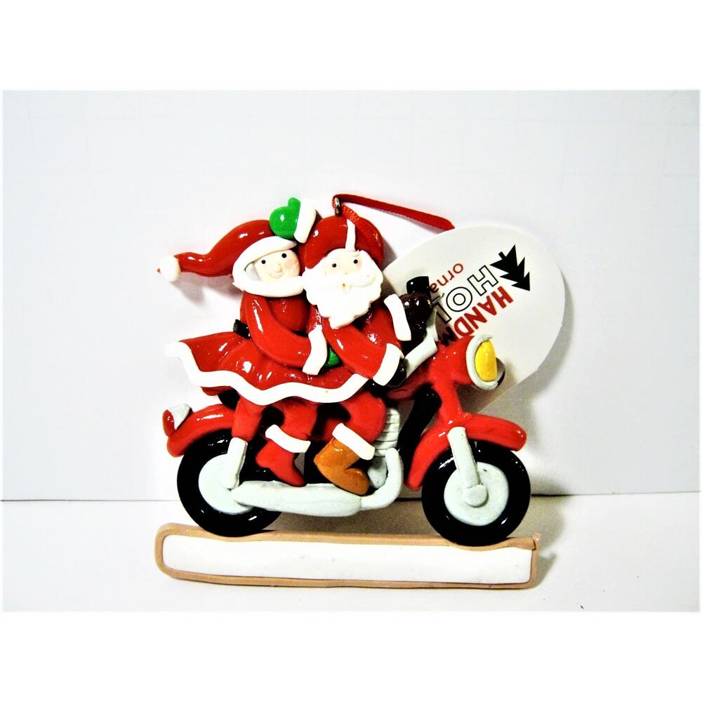 Christmas Tree Holiday Ornament gift for Bikers Mr Mrs Claus Motorcycle 4 inch